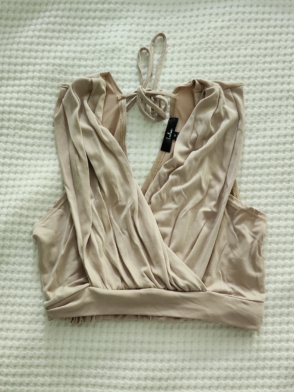 Lulu's Tan Draped V-Neck Crop Top